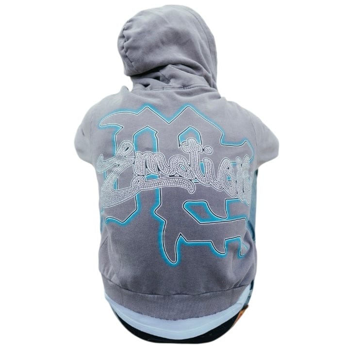 Mixed Emotion Eye Covered Angel Rhinestone Hoodie (Grey)