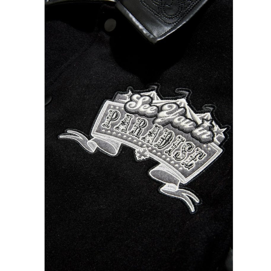 See You In Paradise Smoke & Mirrors Varsity Jacket (Noir) 91667