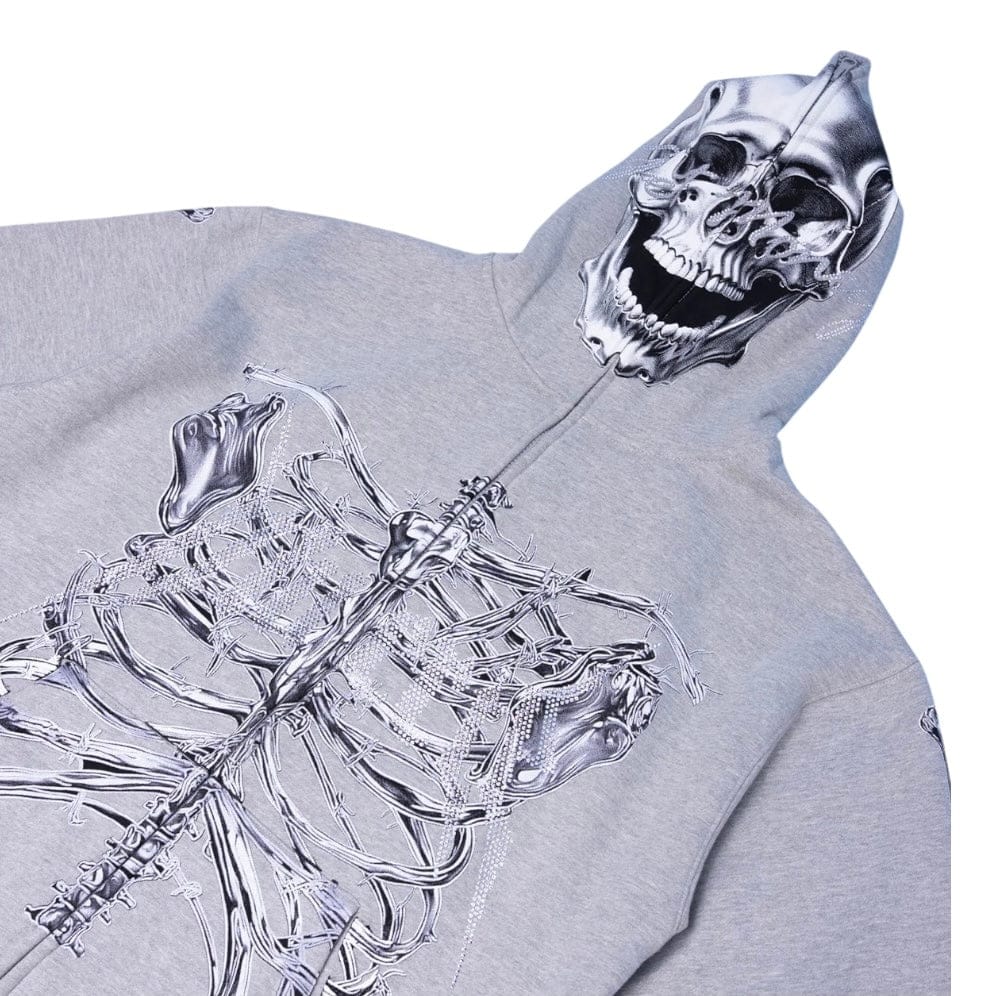 Hasta Muerte T2 Skull Zip Hoodie (Heather Grey)