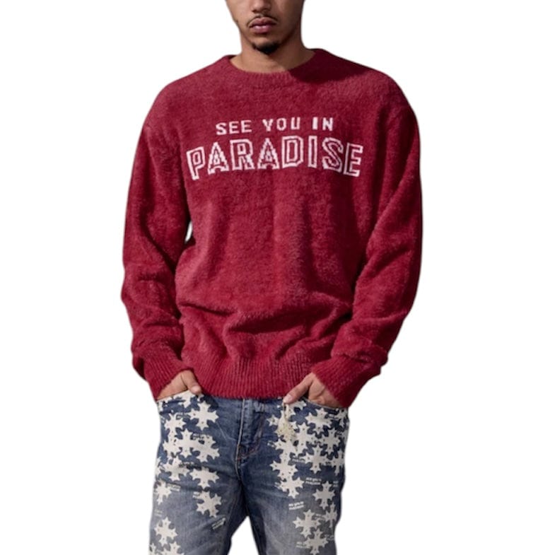 See You In Paradise Plush Crewneck Sweater (Burgundy) 3992