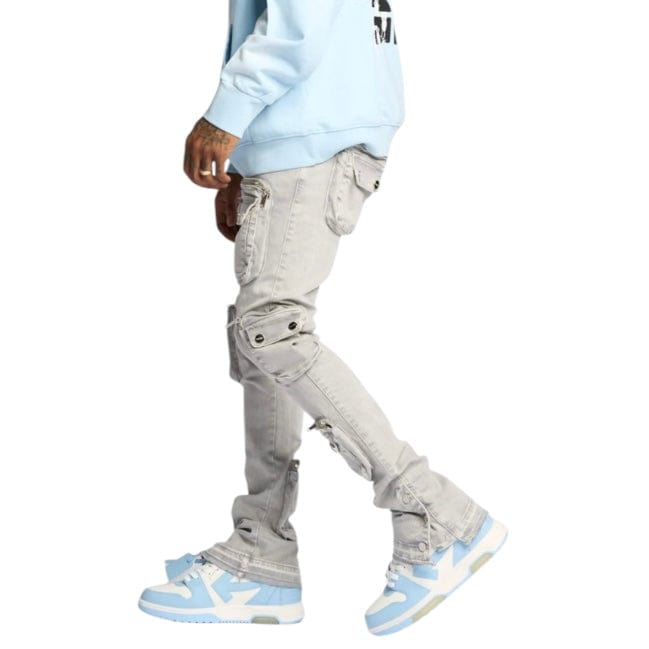 Pheelings "Journey To Greatness" Cargo Flare Stacked Denim (Cold Grey)