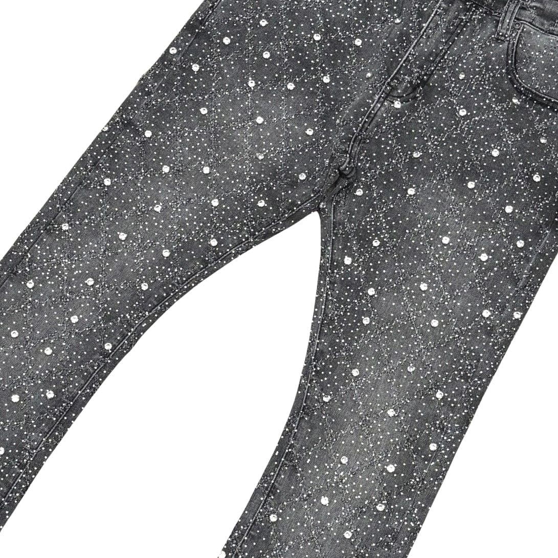 Vicious Denim Embellish Rhinestone Flare Denim (Grey) VC510