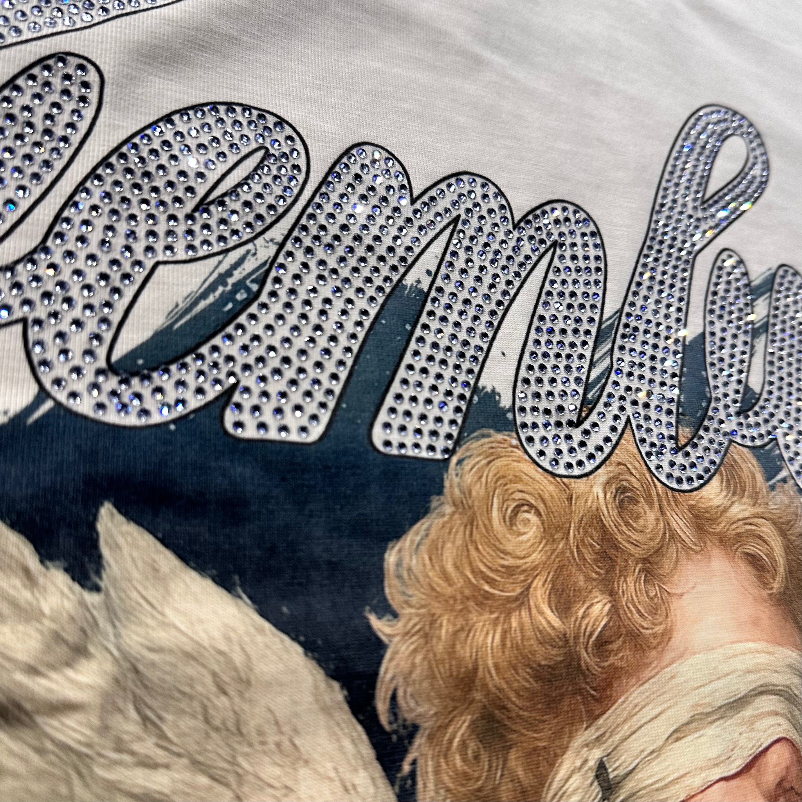 Bemburi BlindFold Angel Archer Short Sleeve Rhinestone Tee (Cream)