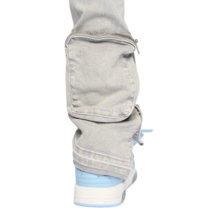 Pheelings "Journey To Greatness" Cargo Flare Stacked Denim (Cold Grey)