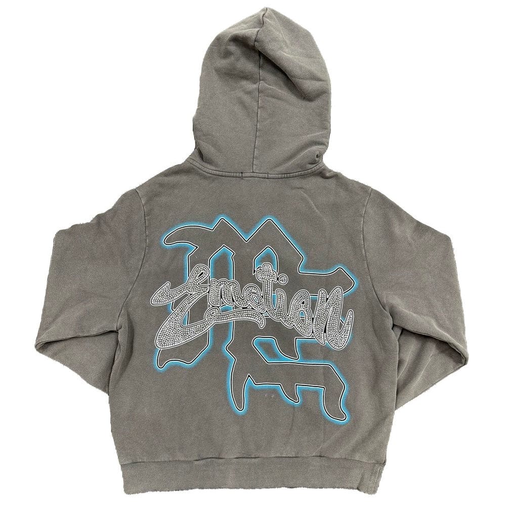 Mixed Emotion Eye Covered Angel Rhinestone Hoodie (Grey)