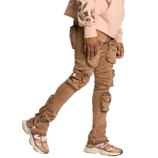 Pheelings "Journey To Greatness" Cargo Flare Stacked Denim (Brown)