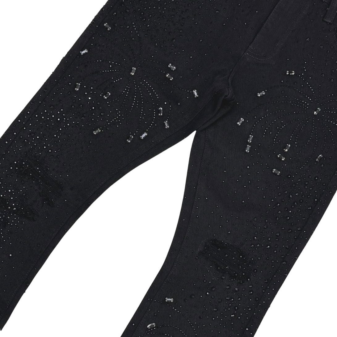 Vicious Denim Embellished Rhinestone Flared Denim (Black) VC951