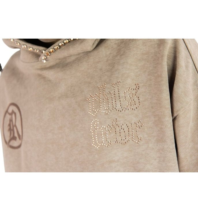 R3bel Denim Sinner Rhinestone Cropped French Terry Hoodie (Brown) 652-365