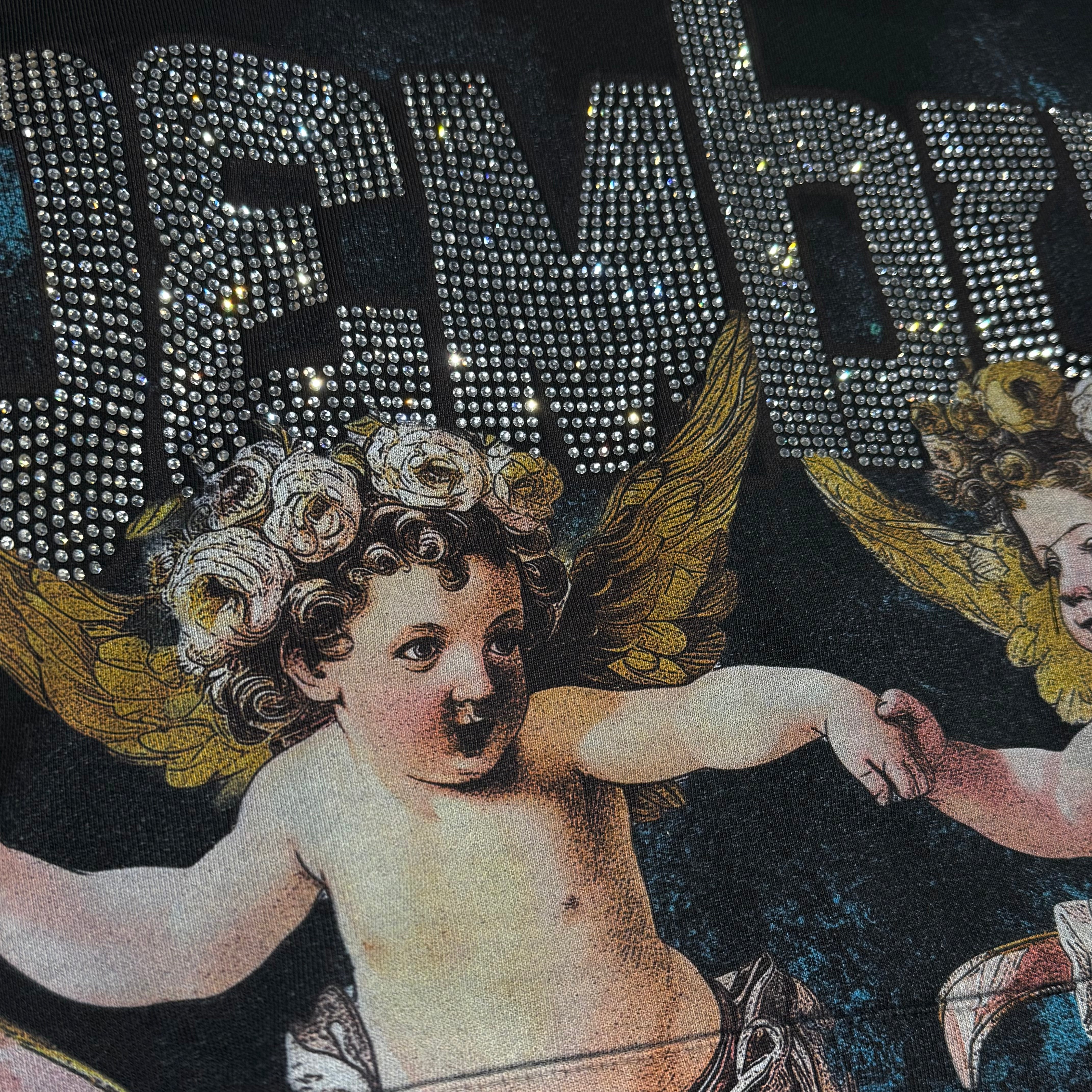 Bemburi Double Angel Rhinestone Lettered Hoodie (Black)