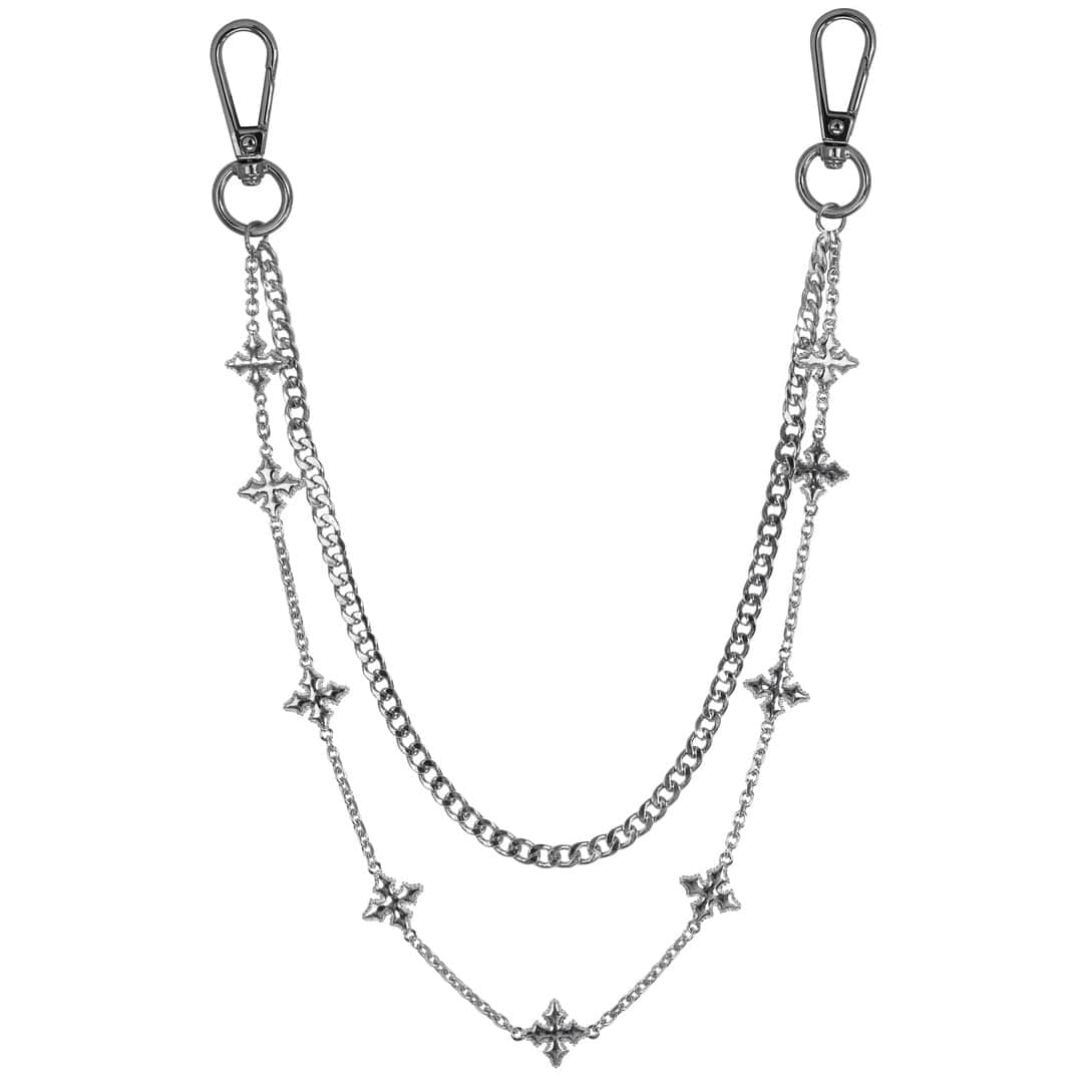 Jewelry Essentials Double Layered Silver Cross Pant Chains (Silver) BKC-202S