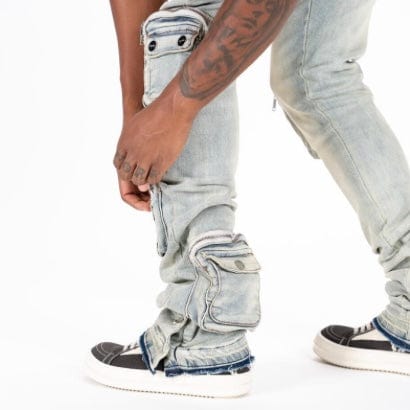 Pheelings "Journey To Greatness" Cargo Flare Stacked Denim (Light Sand Blue)