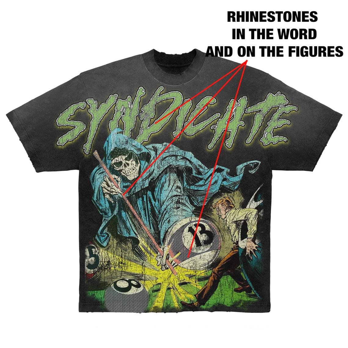 The Syndicate 13 Ball Tee (Black/Green Wash)