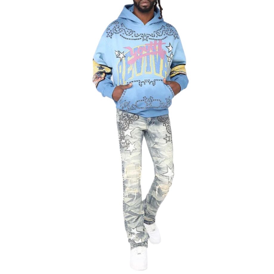 Smoke Rise Oversized Maximalist Fleece Hoodie (Dusk Blue) FO25158