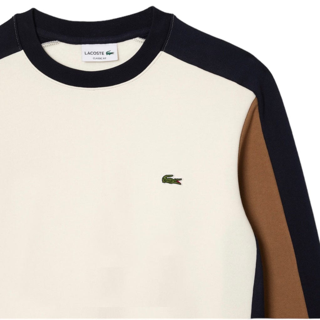 Lacoste Fleece Colorblock Jogger Sweatshirt (Off White/Brown/Navy) SH1299-51