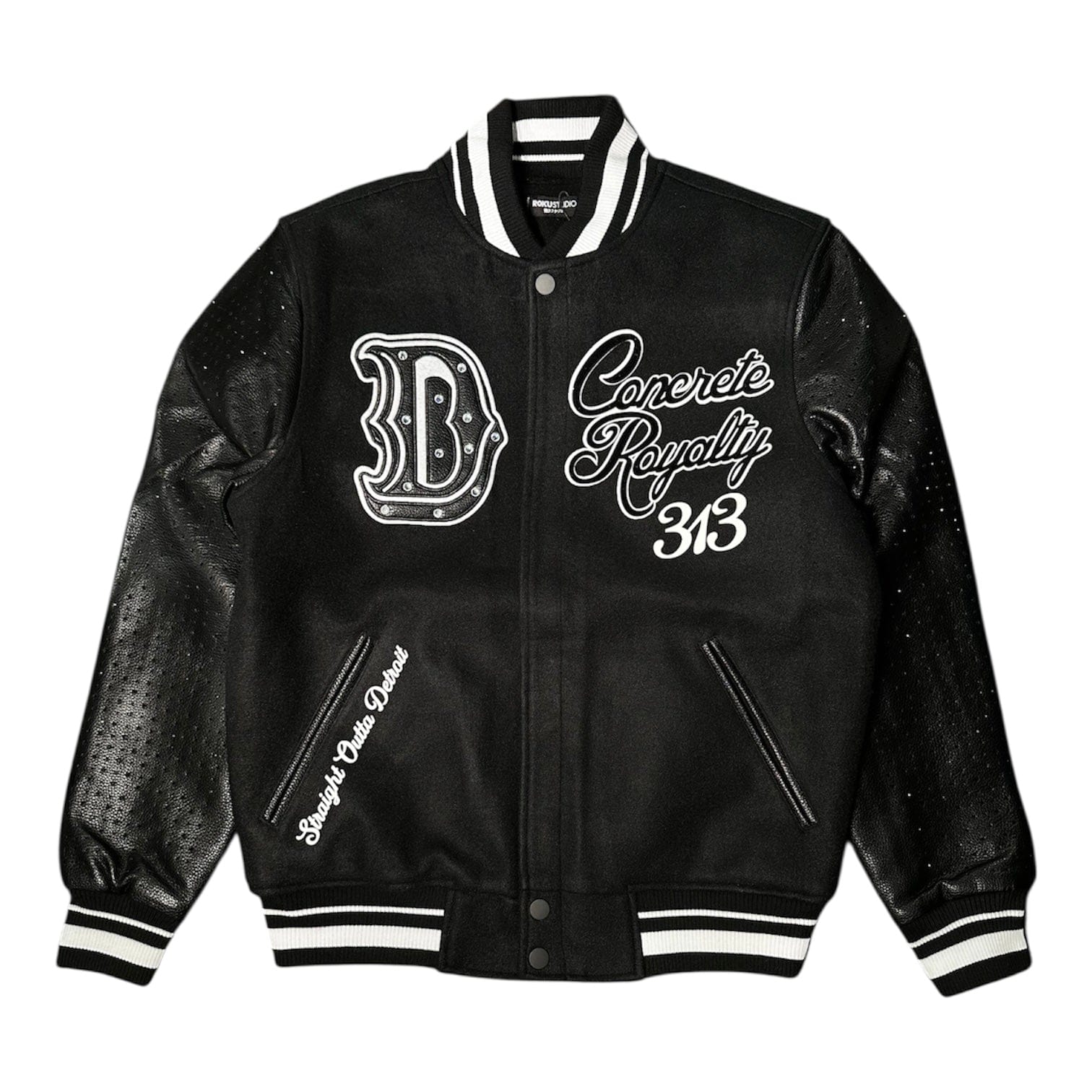 Roku Studio D Town Rhinestones Varsity Jacket (Black)