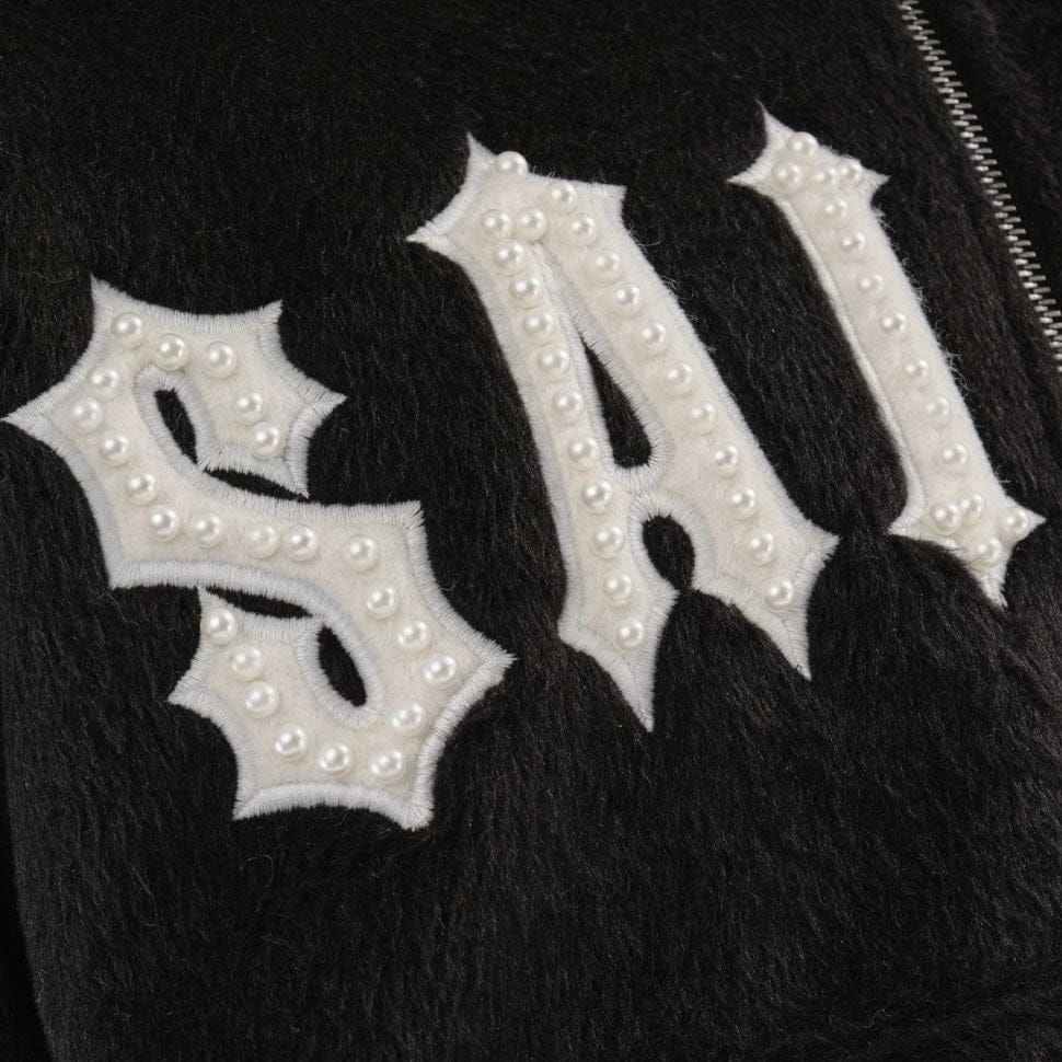 Copper Rivet Pearled Mohair Full Zip Hoodie & Pants Set (Black)