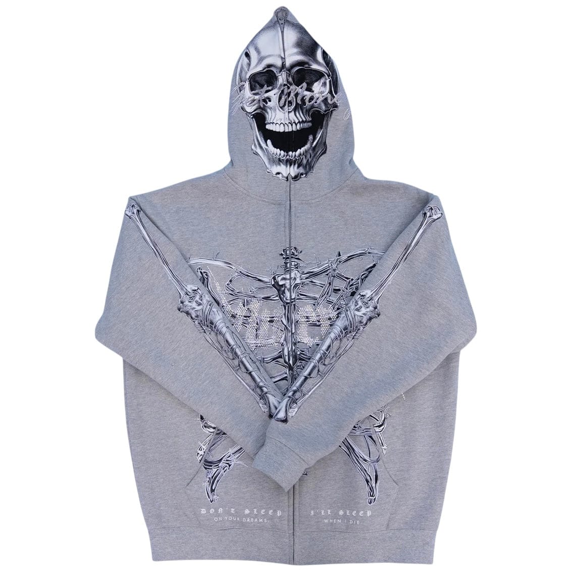 Hasta Muerte T2 Skull Zip Hoodie (Heather Grey)