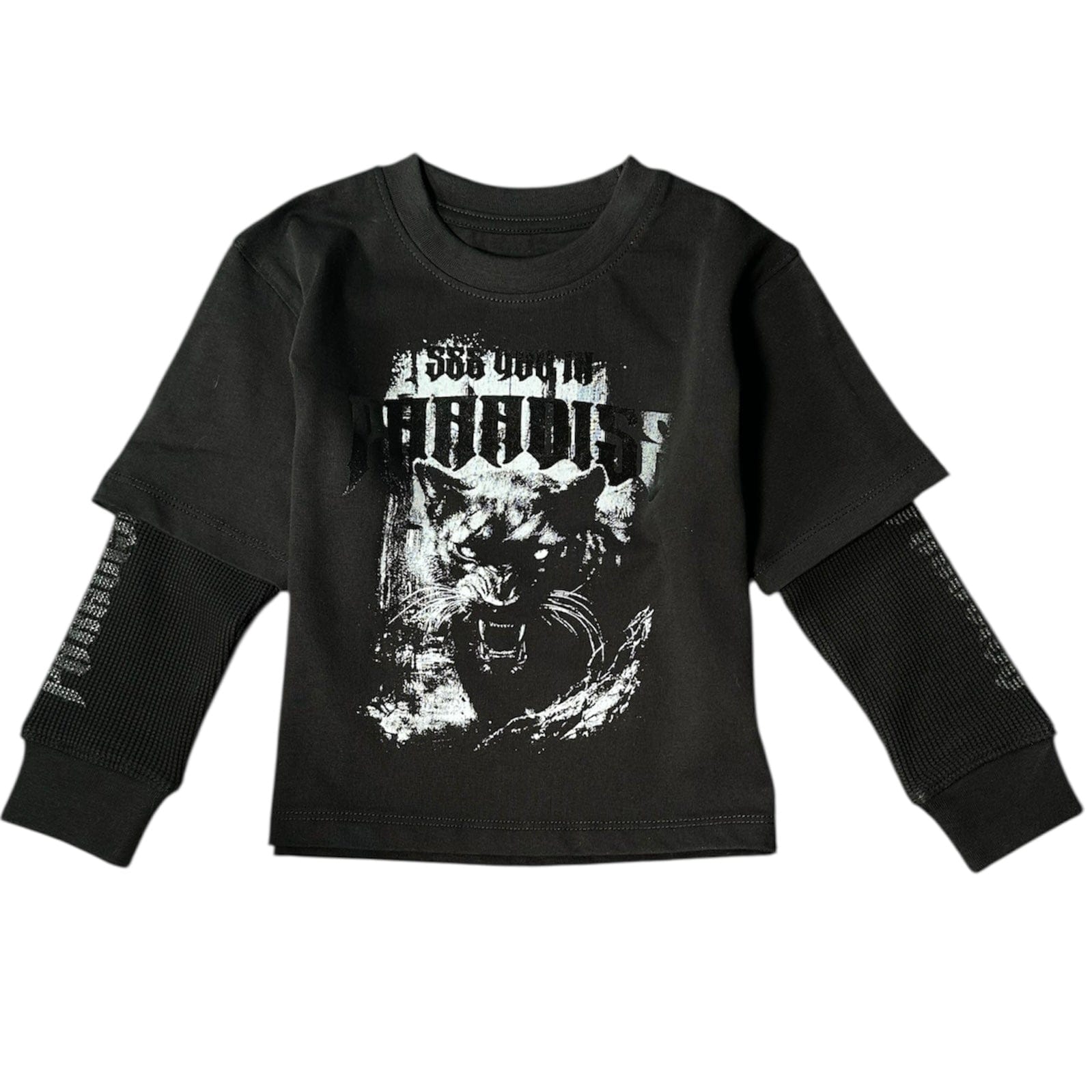 Kids See You In Paradise Panther Layered LS Tee (Black) 9182AK