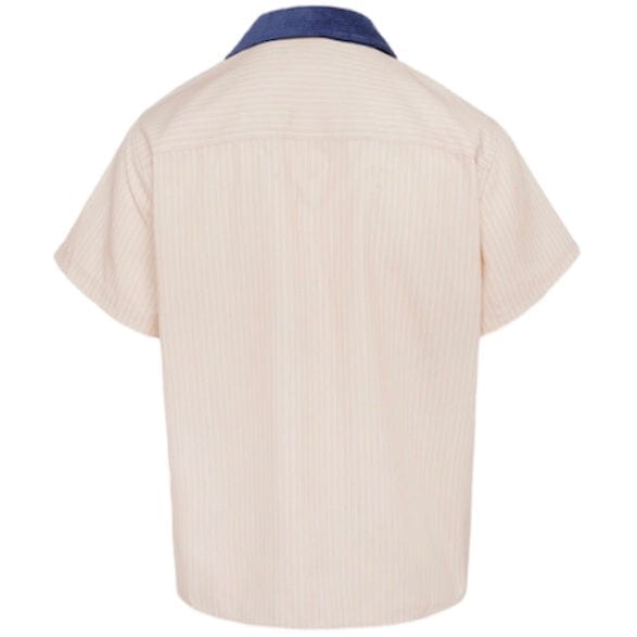 Homme Femme Paneled Corduroy Striped Shirt (Navy) FALL202205-3