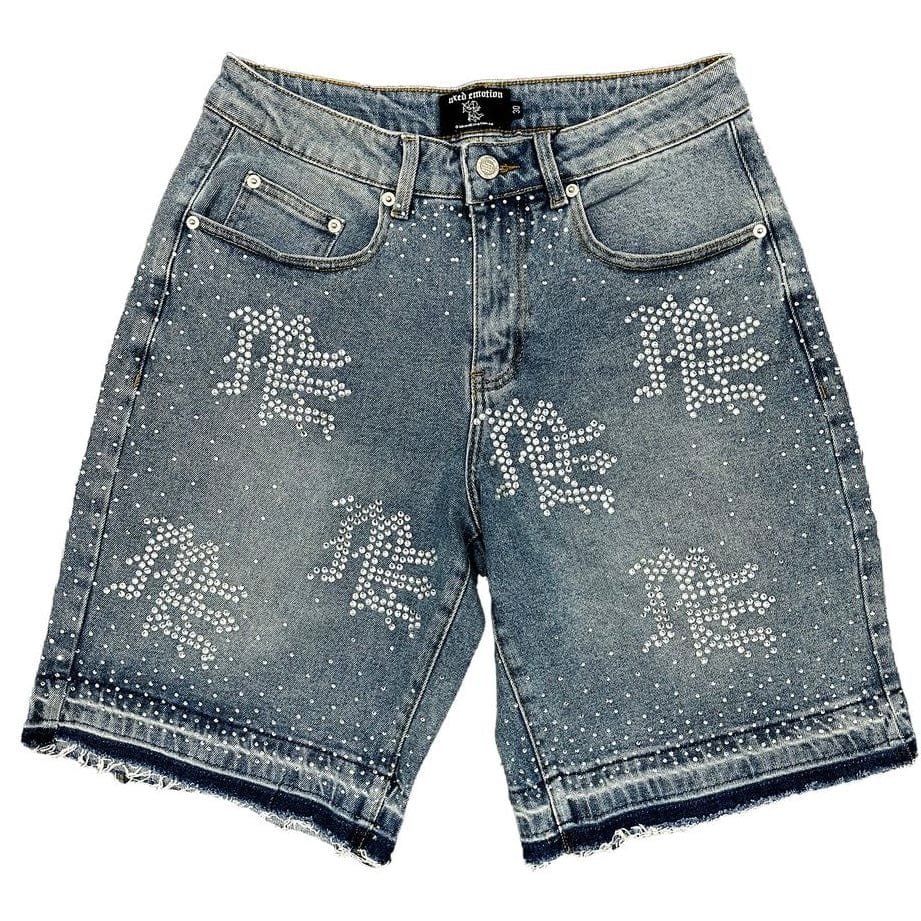 Mixed Emotion Me Rhinestone Denim Shorts (Rhinestone Blue)