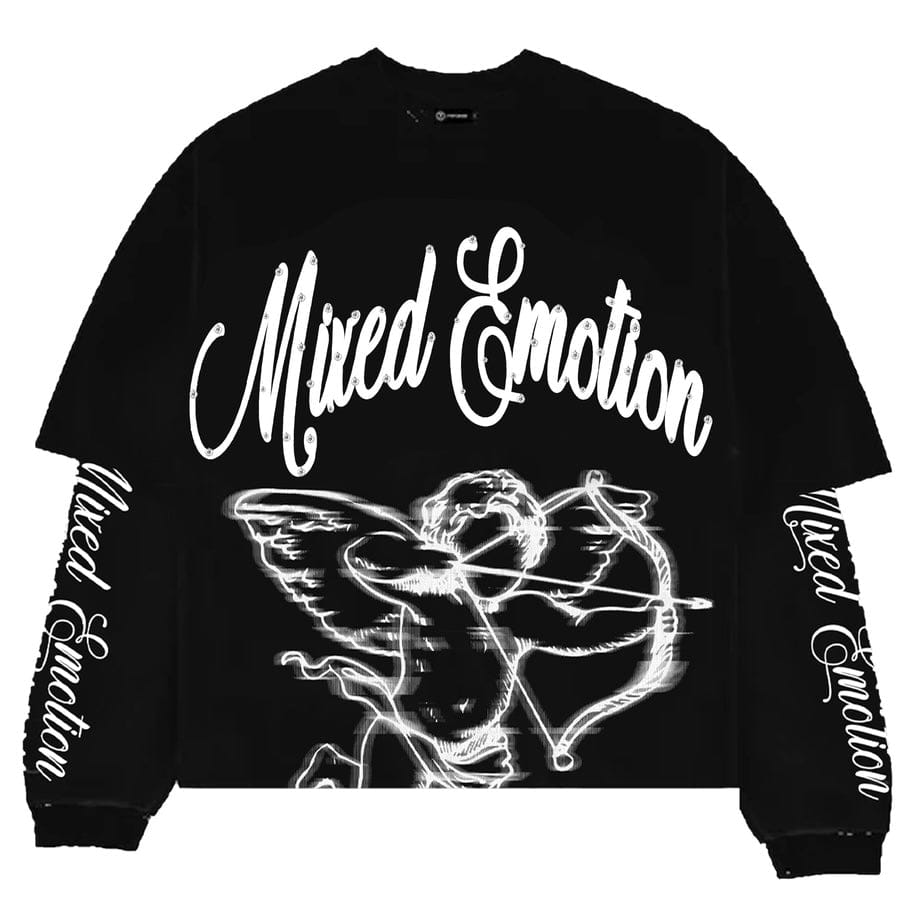 Mixed Emotion Black Blur Thermal Long Sleeve Tee (Black)