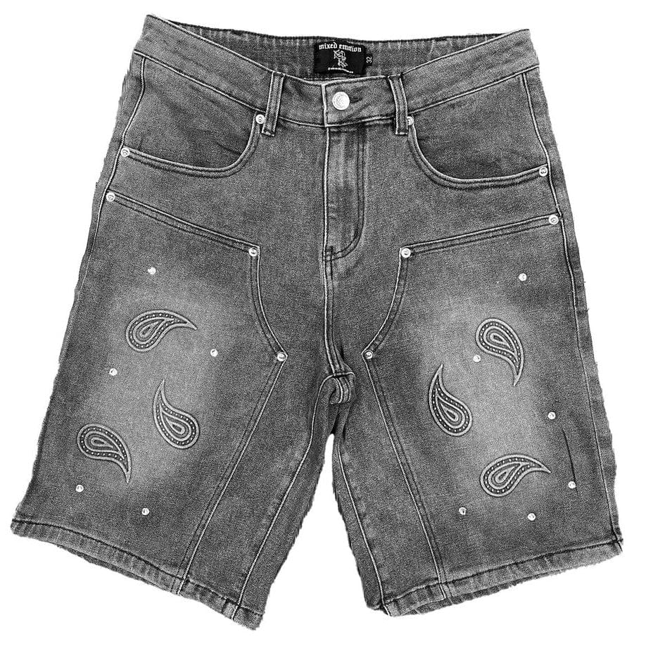Mixed Emotion Paisley Denim Shorts (Black)