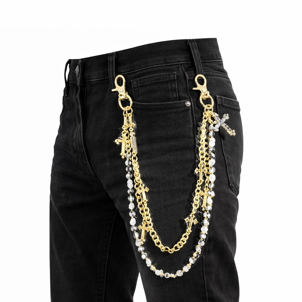 Jewelry Essentials Cross Cuban Double Pant Chain 24" (Gold) BKC-135G