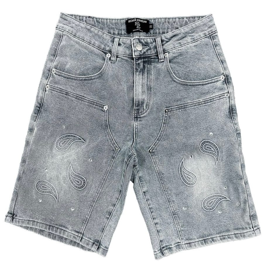 Mixed Emotion Paisley Denim Shorts (Blue)