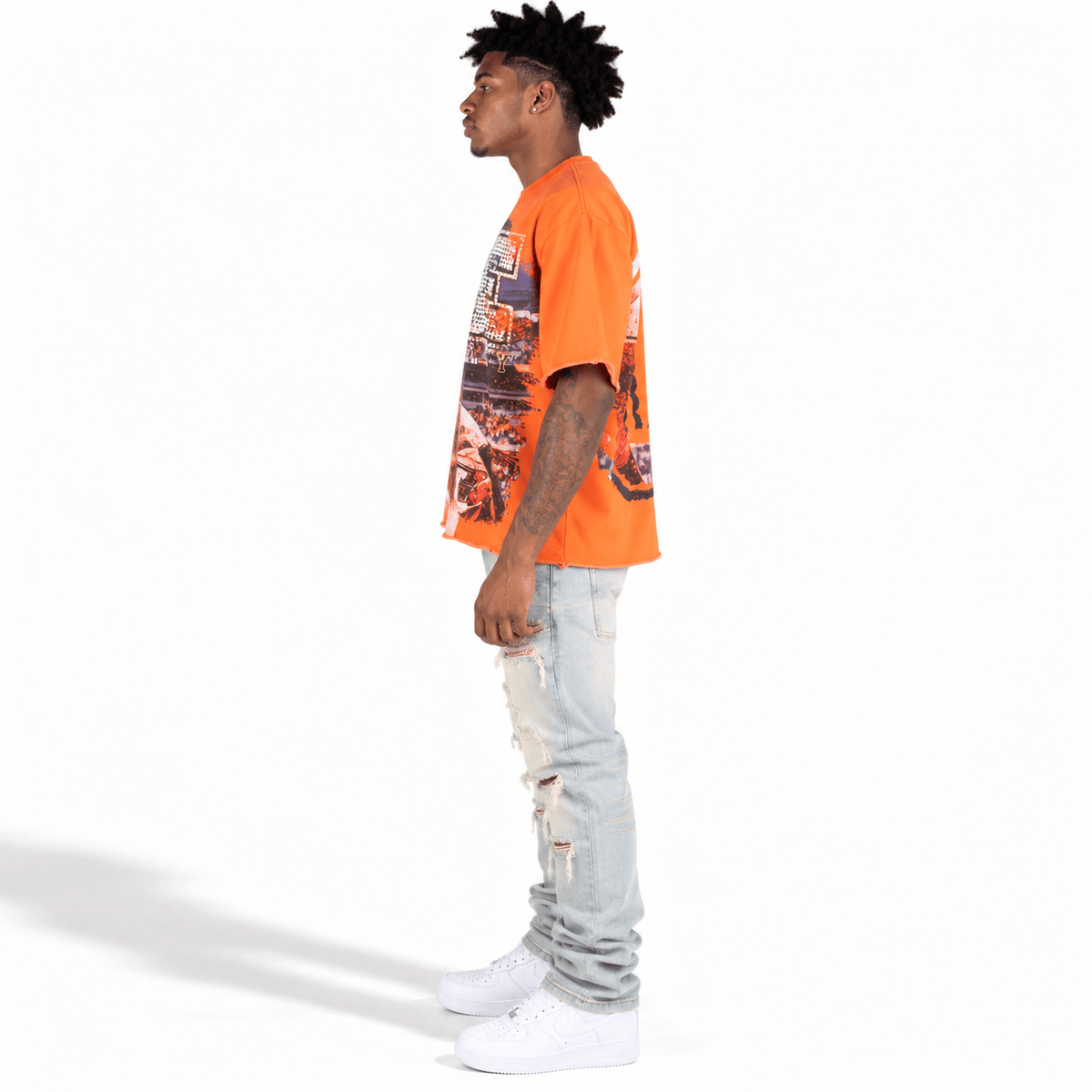 R3bel Denim Hot Only One French Terry Rhinestone Tee (Orange)