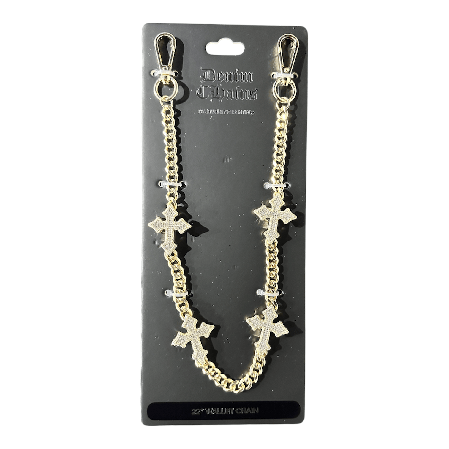 Jewelry Essentials Iced Out 4 Cross Cuban Pant Chain (Gold)