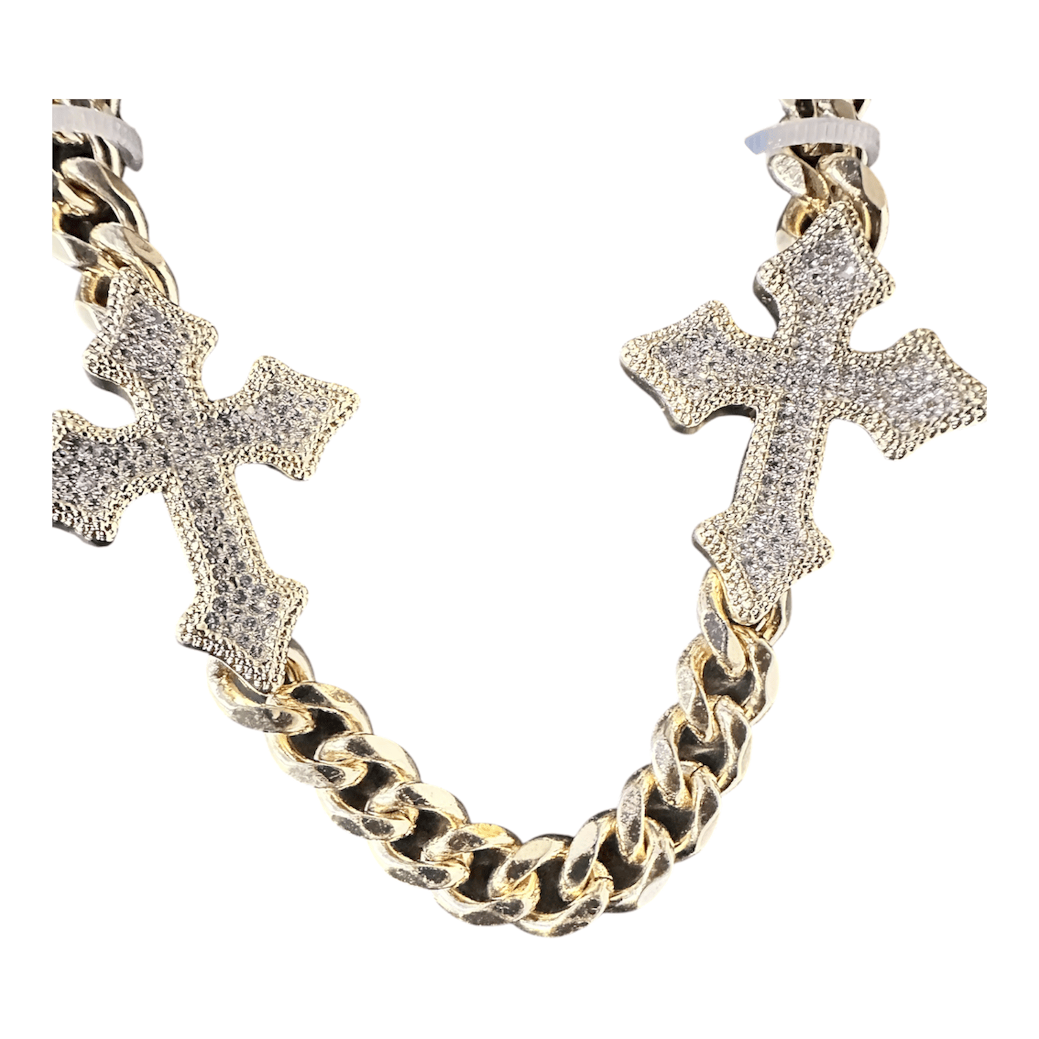 Jewelry Essentials Iced Out 4 Cross Cuban Pant Chain (Gold)
