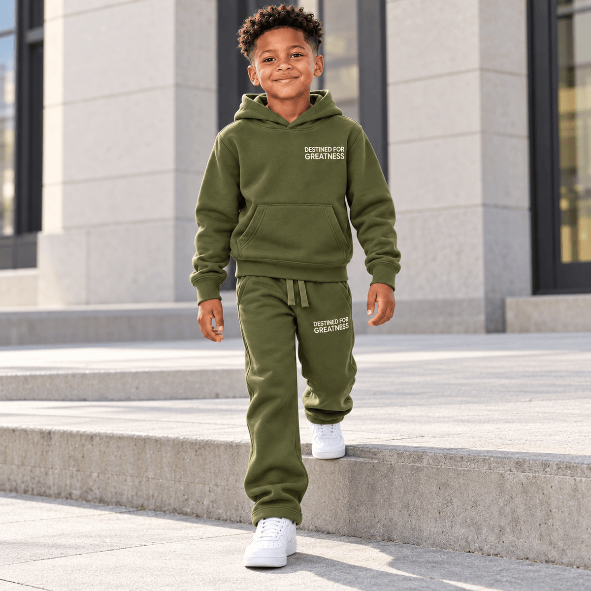 Kids See You In Paradise Wingspan Hoodie & Sweatpants Set (Olive/Cream)