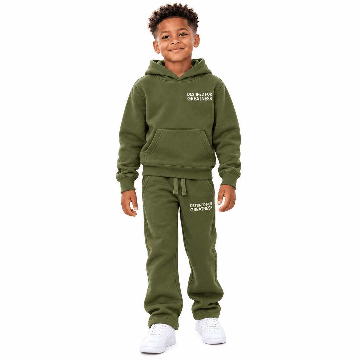 Kids See You In Paradise Wingspan Hoodie & Sweatpants Set (Olive/Cream)