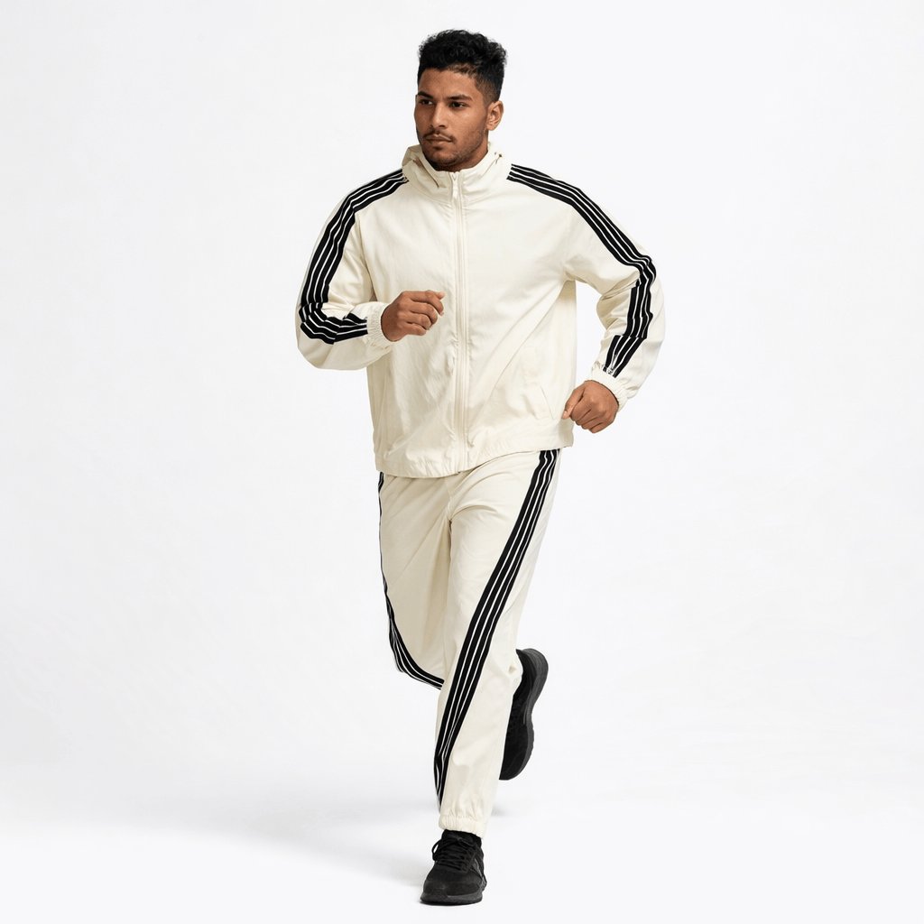 Rebel Minds Striped Nylon Windbreaker Set (Cream)
