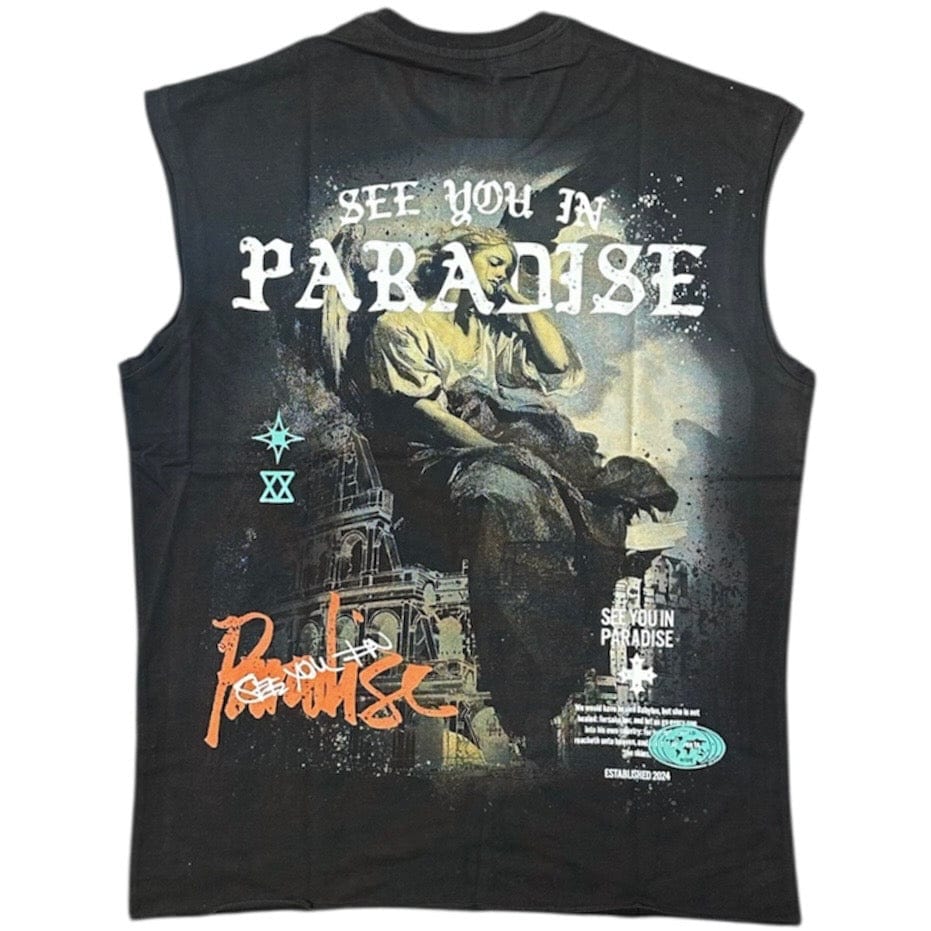 See You In Paradise Cutoff Digital Print Tee (Black) 7003A