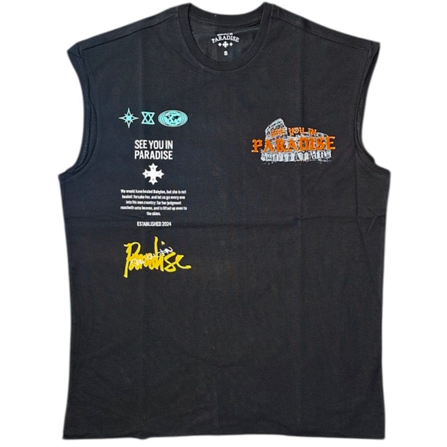 See You In Paradise Cutoff Digital Print Tee (Black) 7003A