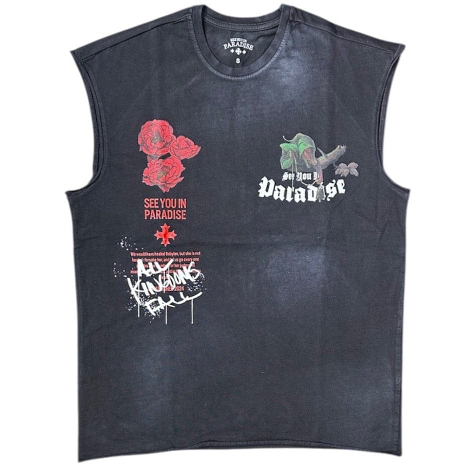 See You In Paradise Cutoff Digital Print Tee (Black) 7004A