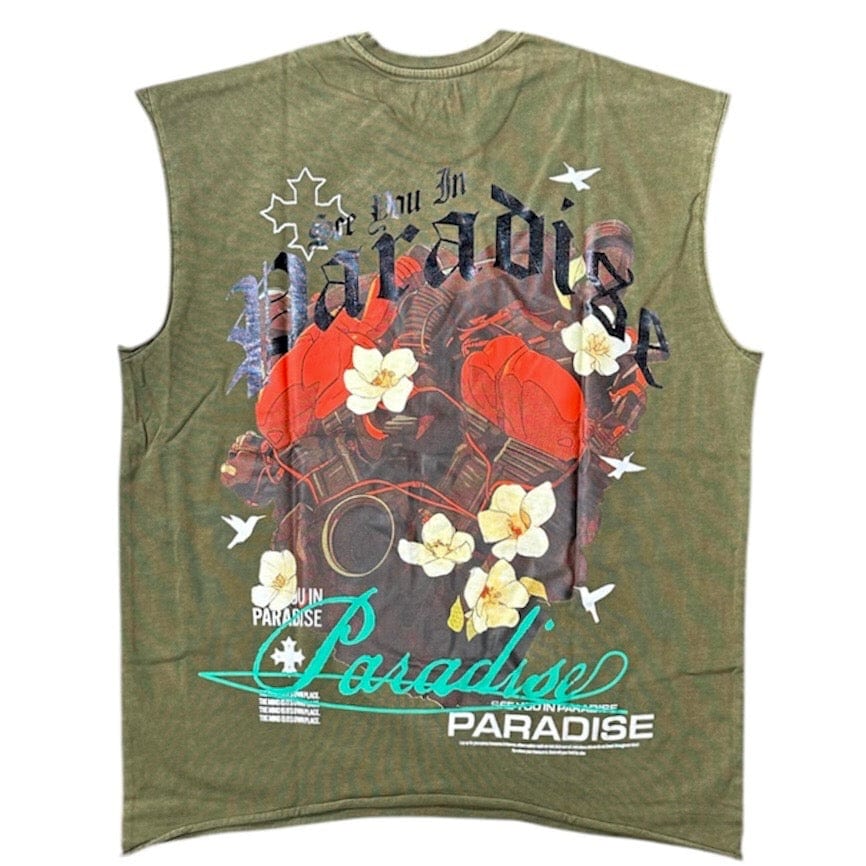 See You In Paradise Cutoff Digital Foil Print Tee (Olive) 7002A