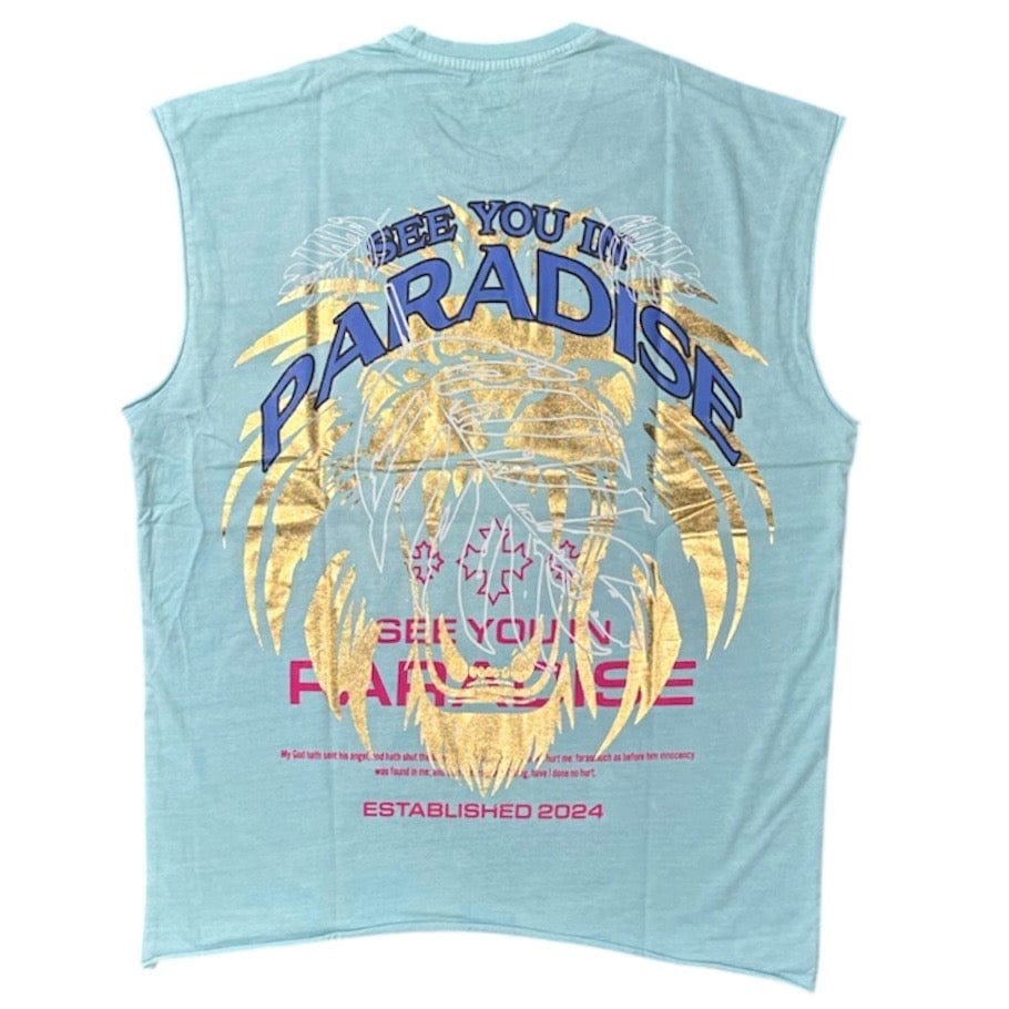See You In Paradise Cutoff Foil Print Tee (Sky Blue) 7001A