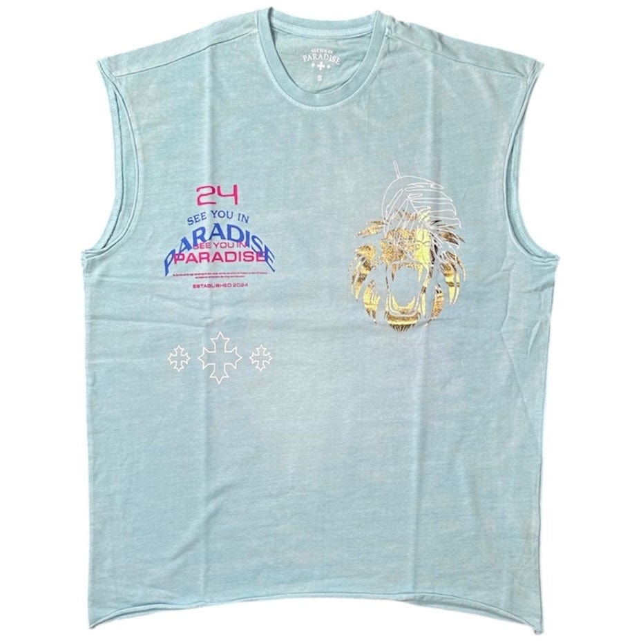 See You In Paradise Cutoff Foil Print Tee (Sky Blue) 7001A