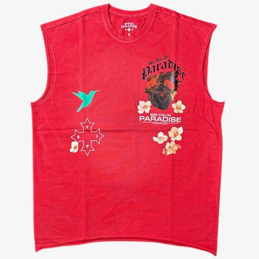 See You In Paradise Cutoff Digital Foil Print Tee (Red) 7002A