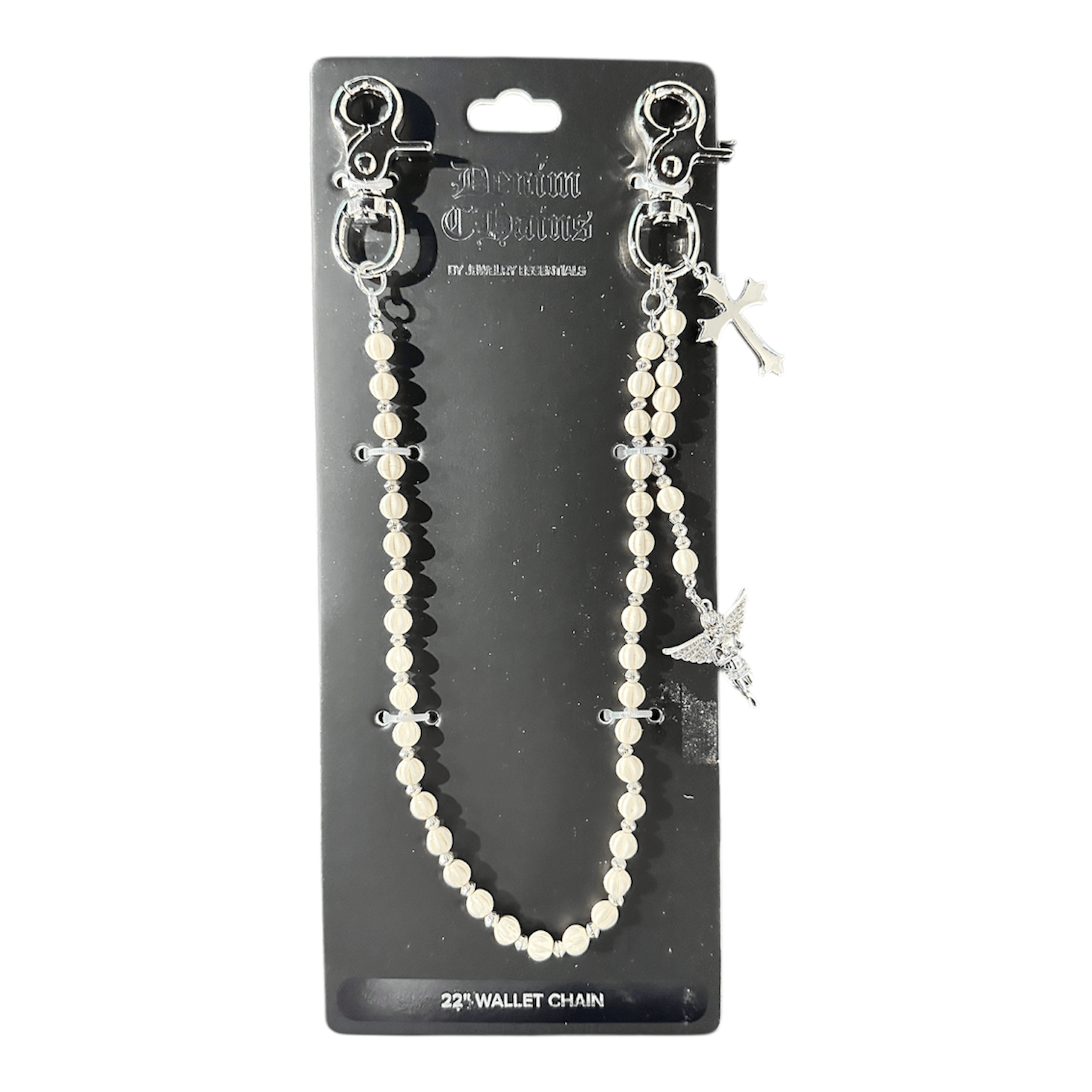 Jewelry Essentials Single Beaded With Angel Pant Chain 22" (Silver) BKC-134S