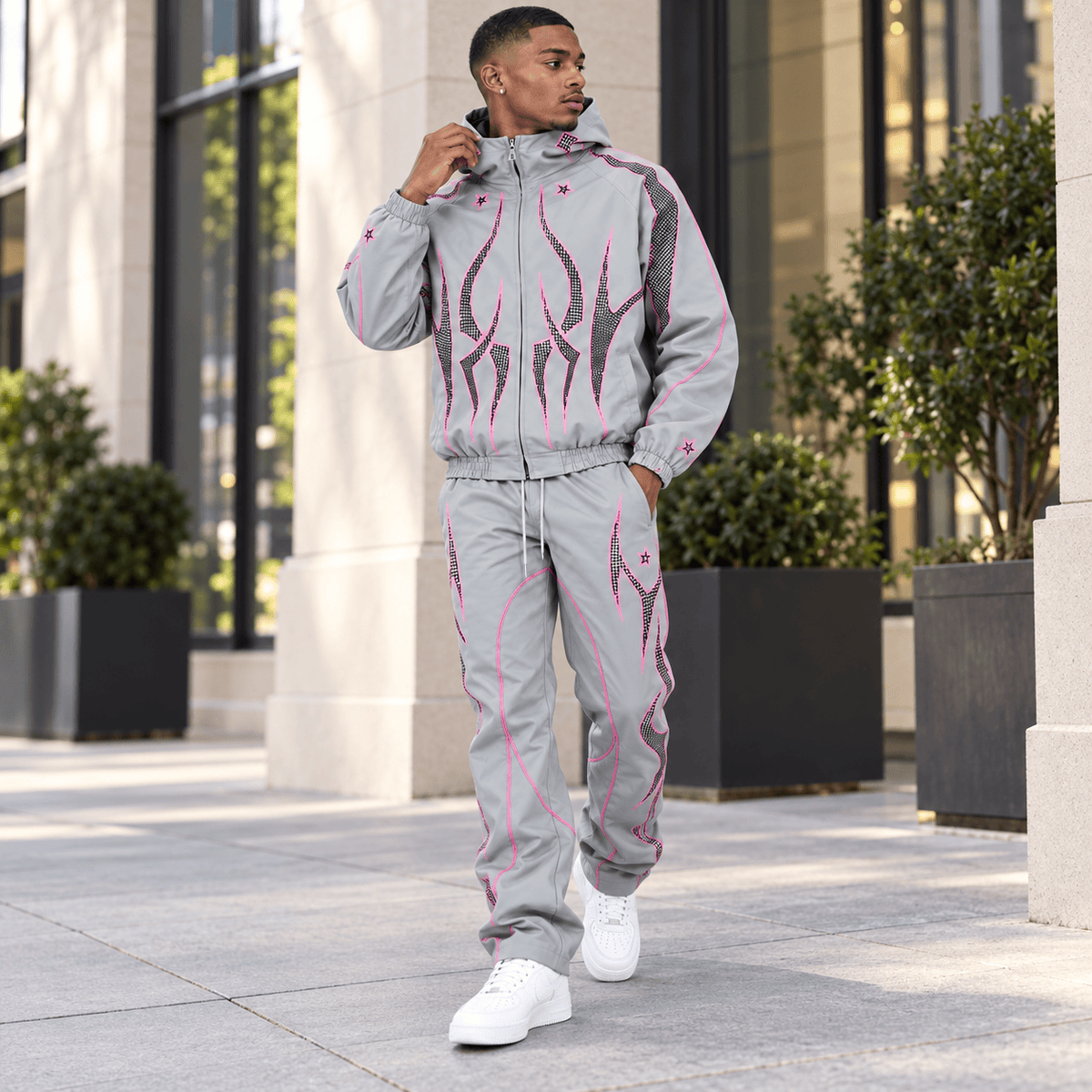 R3bel Denim Hooded Windbreaker Set (Grey) 3163-835