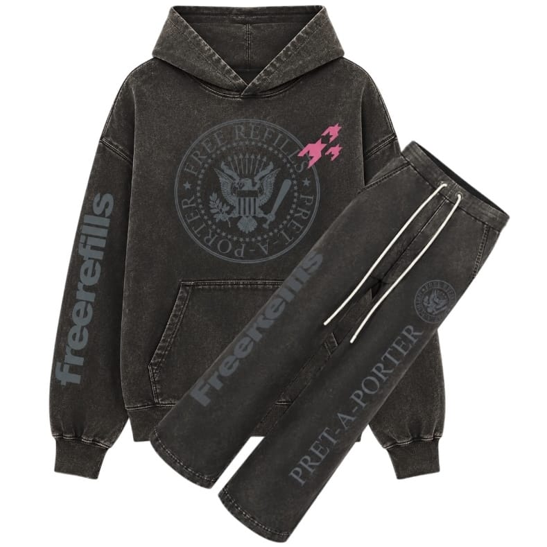 Free Refills Pret A Porter Hoodie & Flare Sweatpants Set (Black)