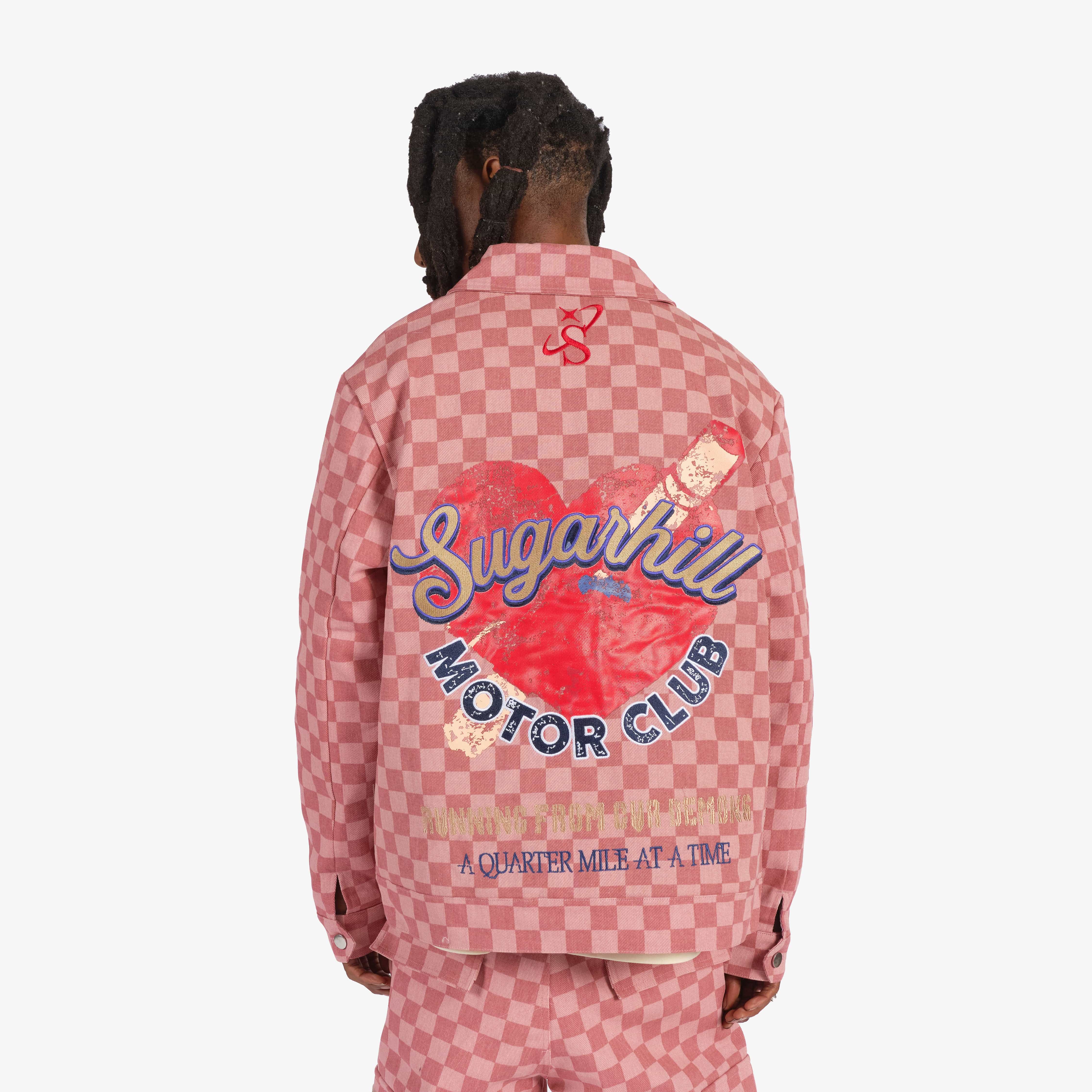 "Motor Club" Denim Trucker Jacket (red checker)