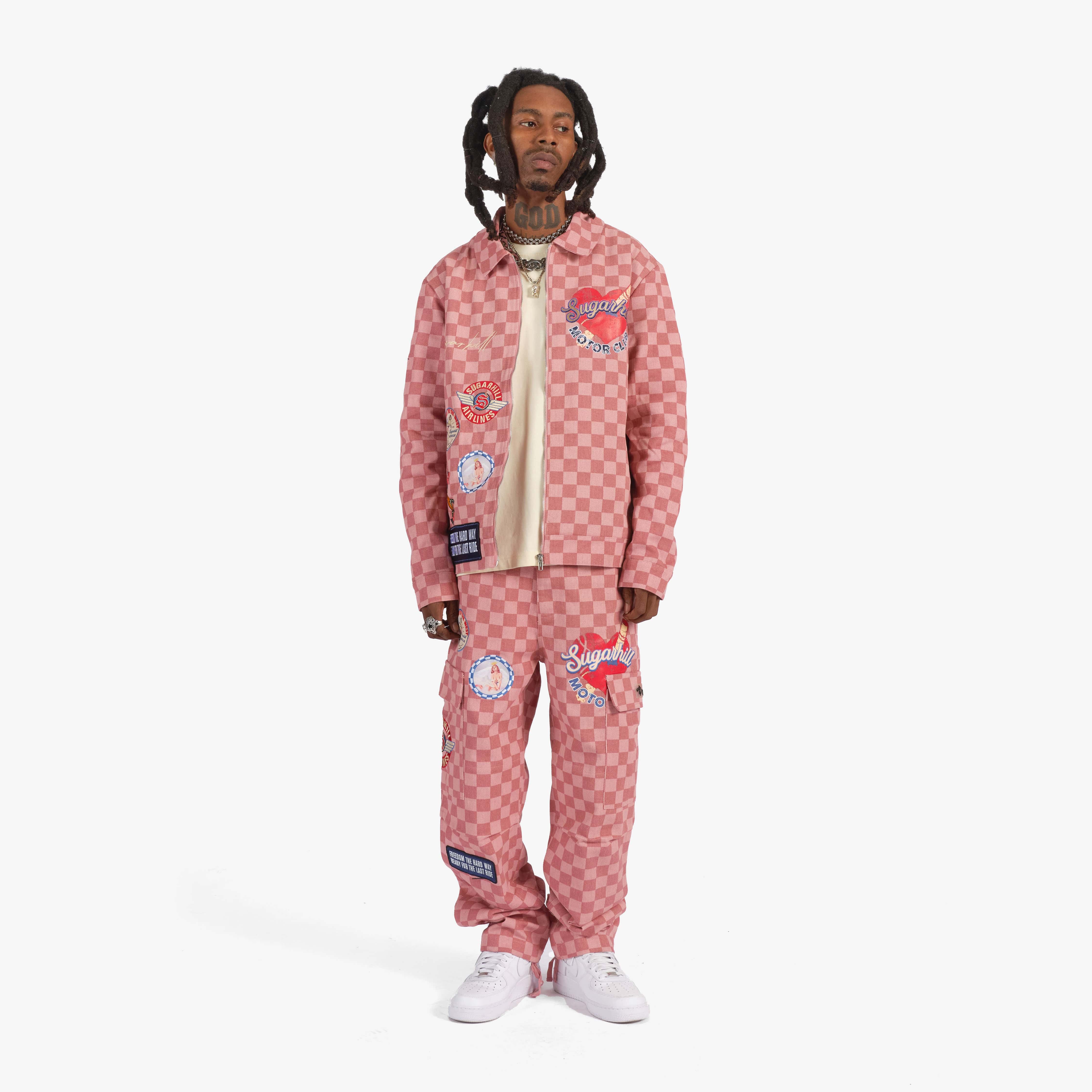 "Motor Club" Denim Trucker Jacket (red checker)