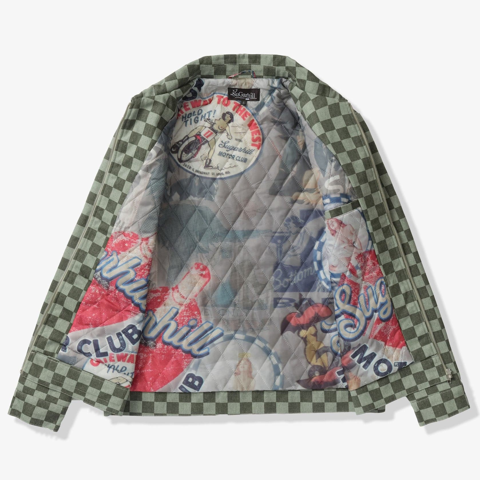 "Motor Club" Denim Trucker Jacket (green checker)