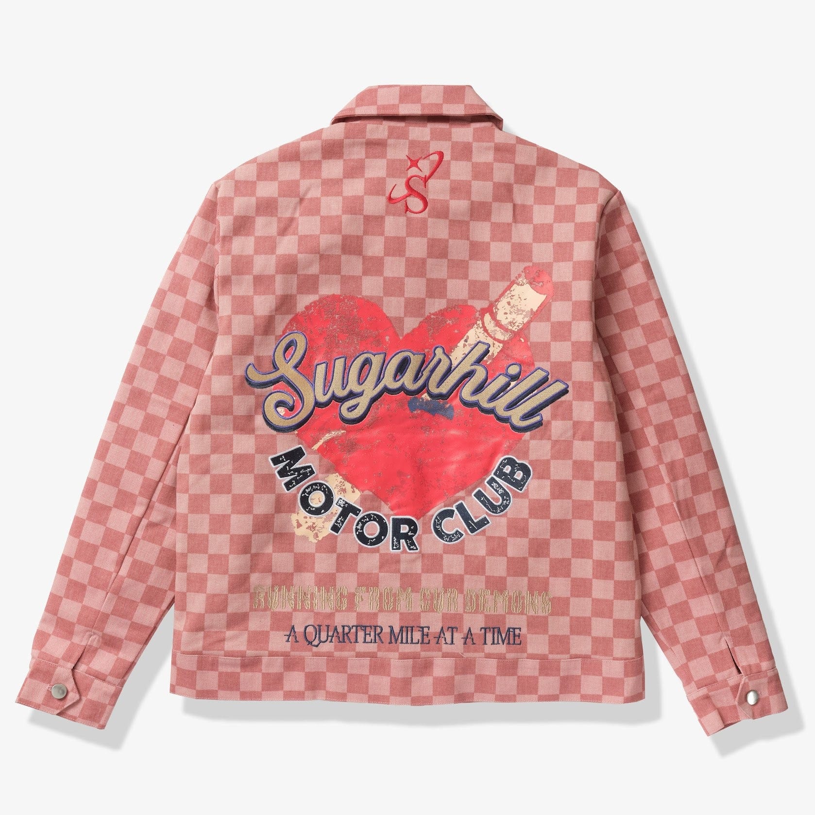 "Motor Club" Denim Trucker Jacket (red checker)