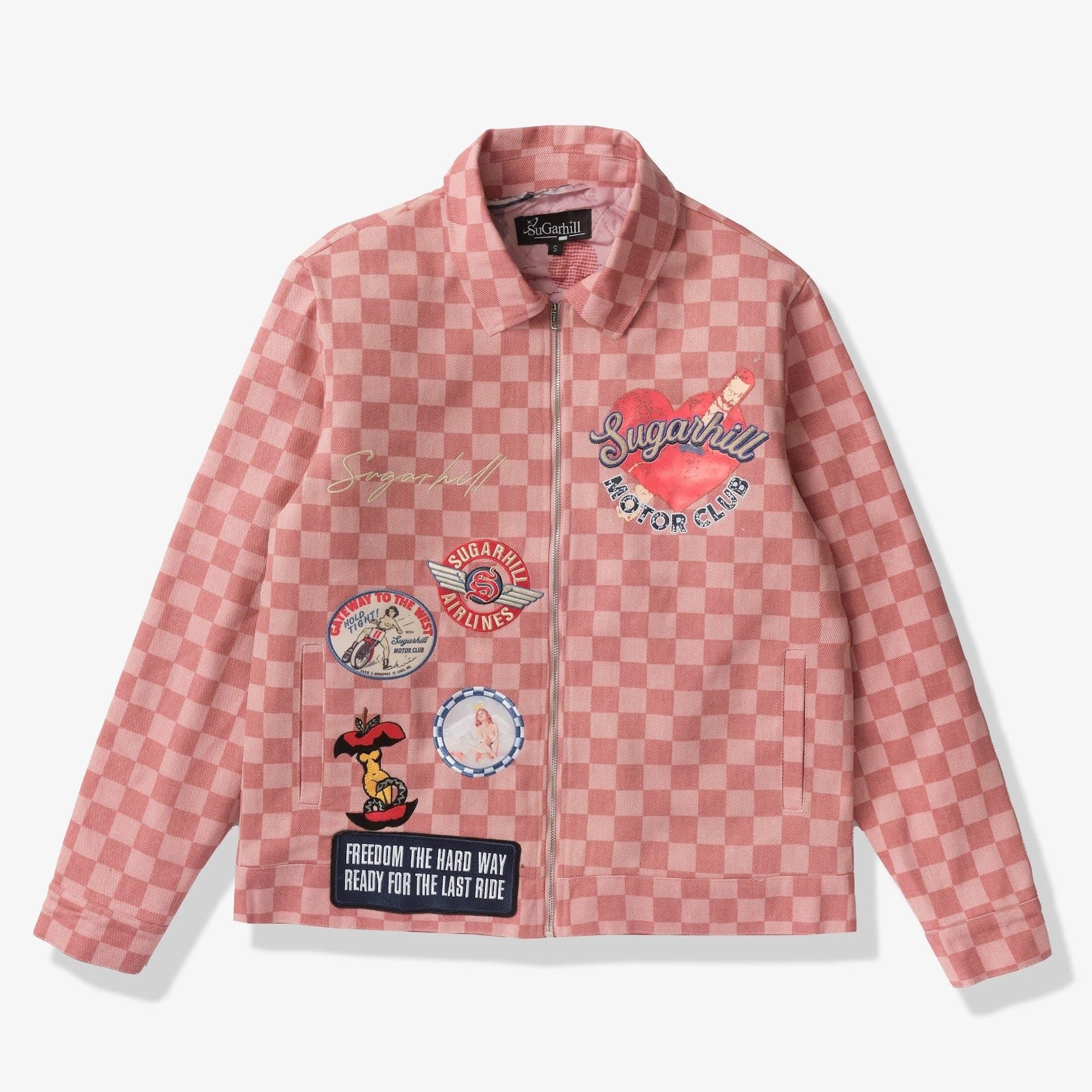 "Motor Club" Denim Trucker Jacket (red checker)
