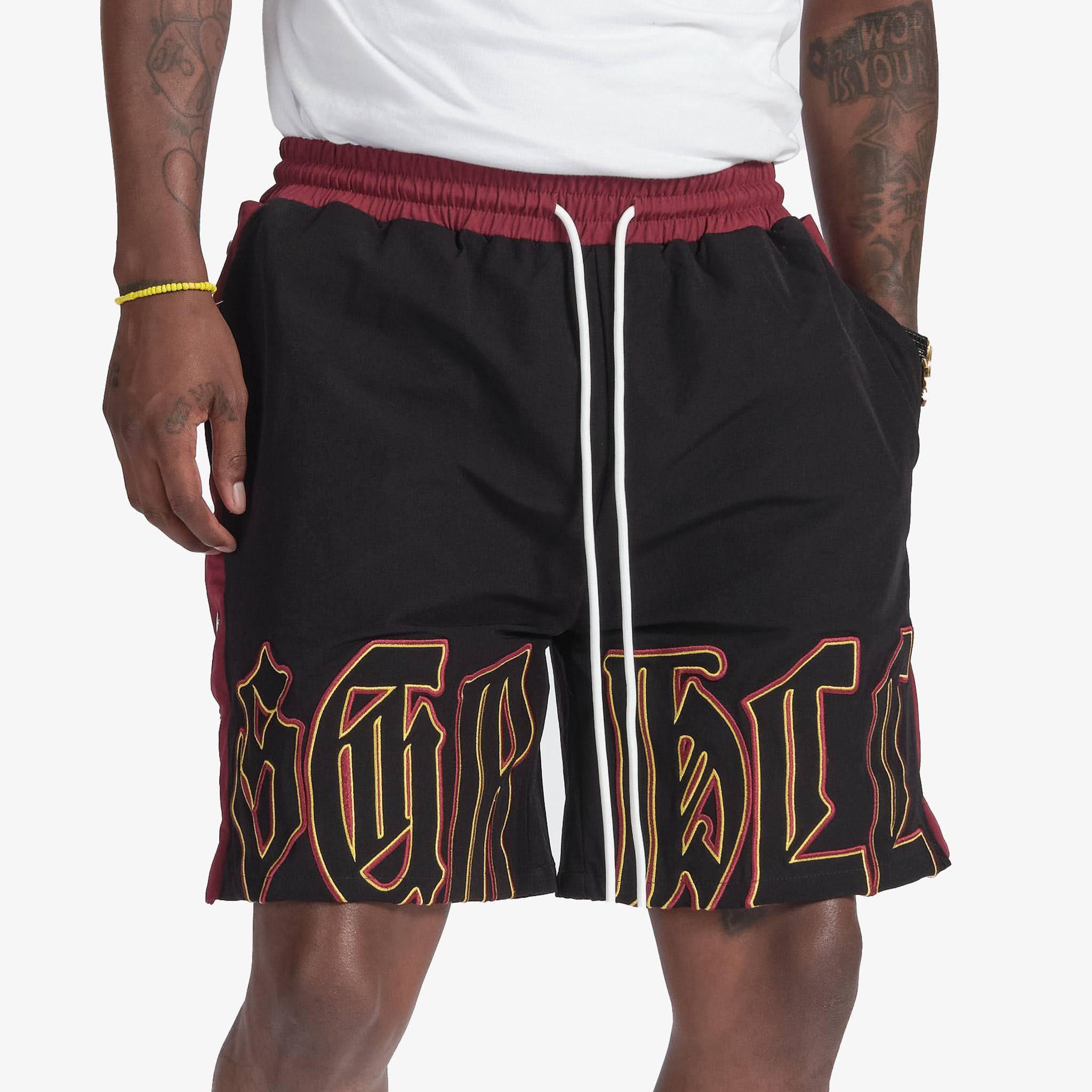 "Magnolia" Snap Shorts (maroon/black)
